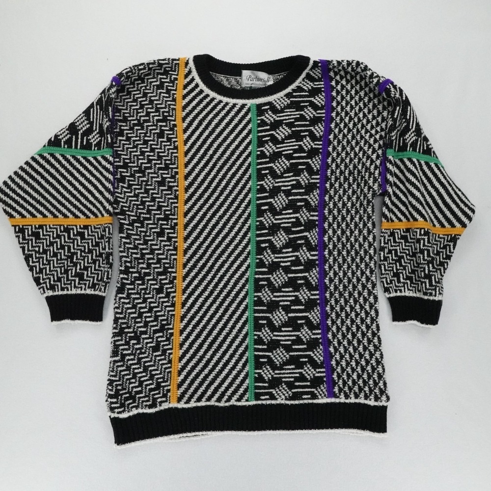 Vintage Partners II Sweater Women Medium Geometric Knit Oversized 80s Artsy Mod